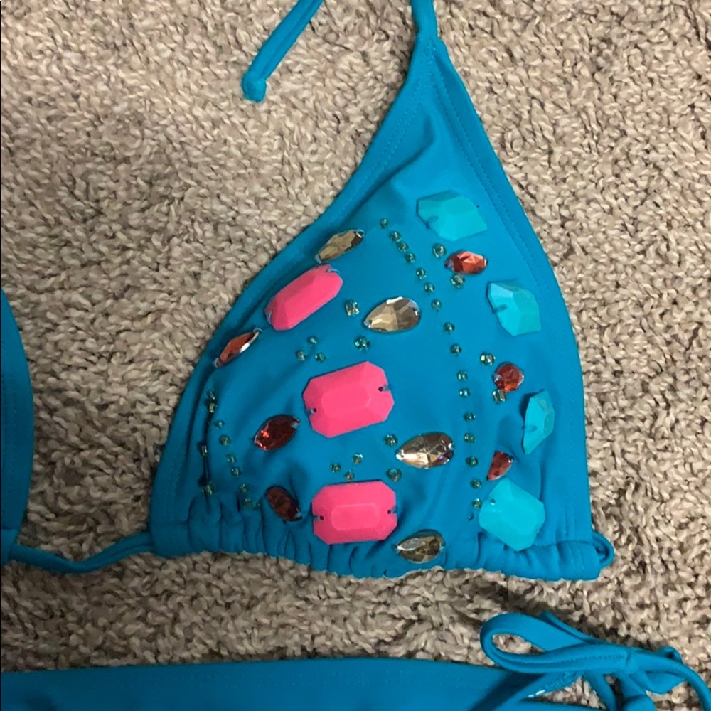 Blue Embellished Jewel String Bikini - Picture 2 of 5